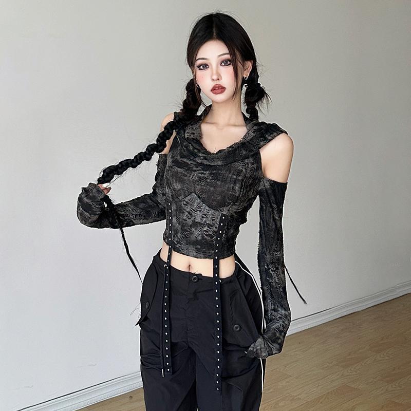 Off-shoulder hoodie met lange  - Street Fashion Y2K recensie en prijs