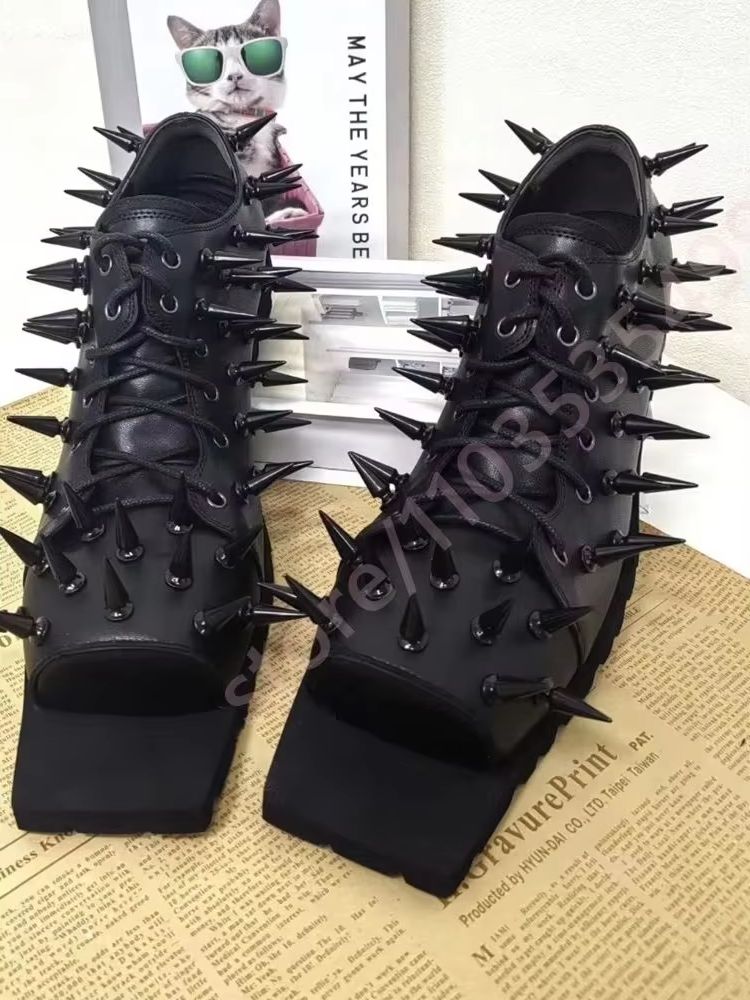 Dames Zwarte Leren Hog Toe Boo - Street Fashion Y2K recensie en prijs